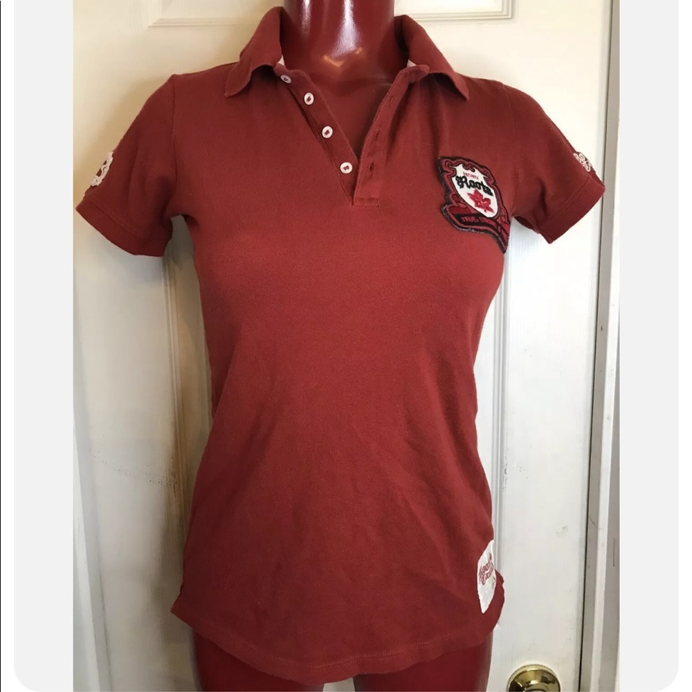 Roots 73 Canada Polo Shirt Women Size XS Maroon polo Short Sleeve shirt